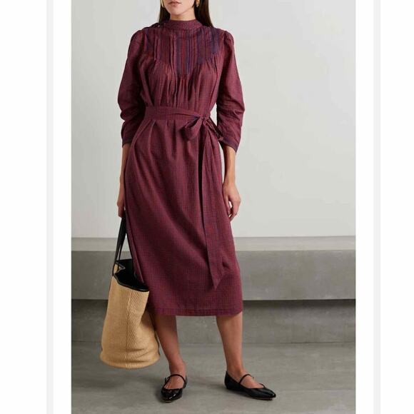 DÔEN Ranger Belted Organic Cotton Midi Dress Rossendale Valley Plaid Size Small - Picture 15 of 15